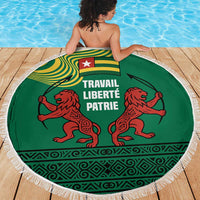 Togo Beach Blanket with Red Twin Lions and Travail Liberté Patrie Slogan