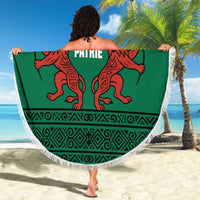 Togo Beach Blanket with Red Twin Lions and Travail Liberté Patrie Slogan