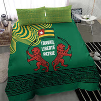 Togo Bedding Set with Red Twin Lions and Travail Liberté Patrie Slogan