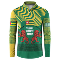 Togo Button Sweatshirt with Red Twin Lions and Travail Liberté Patrie Slogan