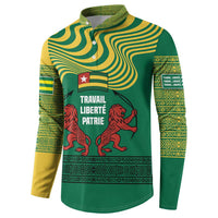 Togo Button Sweatshirt with Red Twin Lions and Travail Liberté Patrie Slogan