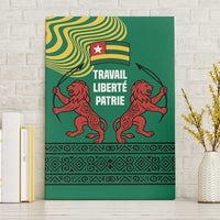 Togo Canvas Wall Art with Red Twin Lions and Travail Liberté Patrie Slogan