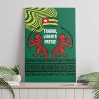 Togo Canvas Wall Art with Red Twin Lions and Travail Liberté Patrie Slogan