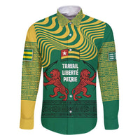 Togo Family Matching Long Sleeve Bodycon Dress and Hawaiian Shirt with Red Twin Lions and Travail Liberté Patrie Slogan