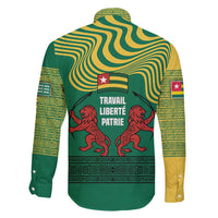 Togo Family Matching Long Sleeve Bodycon Dress and Hawaiian Shirt with Red Twin Lions and Travail Liberté Patrie Slogan