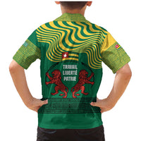 Togo Family Matching Mermaid Dress and Hawaiian Shirt with Red Twin Lions and Travail Liberté Patrie Slogan