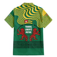 Togo Family Matching Mermaid Dress and Hawaiian Shirt with Red Twin Lions and Travail Liberté Patrie Slogan
