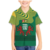 Togo Family Matching Mermaid Dress and Hawaiian Shirt with Red Twin Lions and Travail Liberté Patrie Slogan