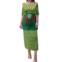 Togo Family Matching Puletasi and Hawaiian Shirt with Red Twin Lions and Travail Liberté Patrie Slogan