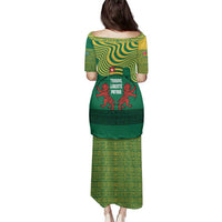 Togo Family Matching Puletasi and Hawaiian Shirt with Red Twin Lions and Travail Liberté Patrie Slogan