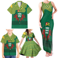 Togo Family Matching Tank Maxi Dress and Hawaiian Shirt with Red Twin Lions and Travail Liberté Patrie Slogan