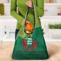 Togo Grocery Bag with Red Twin Lions and Travail Liberté Patrie Slogan