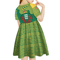 Togo Kid Short Sleeve Dress with Red Twin Lions and Travail Liberté Patrie Slogan