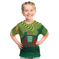 Togo Kid T Shirt with Red Twin Lions and Travail Liberté Patrie Slogan