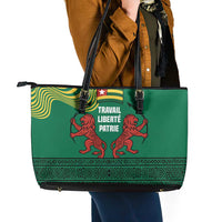 Togo Leather Tote Bag with Red Twin Lions and Travail Liberté Patrie Slogan