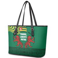 Togo Leather Tote Bag with Red Twin Lions and Travail Liberté Patrie Slogan