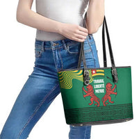 Togo Leather Tote Bag with Red Twin Lions and Travail Liberté Patrie Slogan