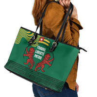 Togo Leather Tote Bag with Red Twin Lions and Travail Liberté Patrie Slogan