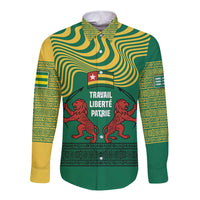 Togo Long Sleeve Button Shirt with Red Twin Lions and Travail Liberté Patrie Slogan