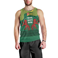 Togo Men Tank Top with Red Twin Lions and Travail Liberté Patrie Slogan