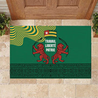 Togo Rubber Doormat with Red Twin Lions and Travail Liberté Patrie Slogan