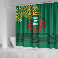 Togo Shower Curtain with Red Twin Lions and Travail Liberté Patrie Slogan