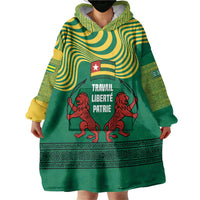 Togo Wearable Blanket Hoodie with Red Twin Lions and Travail Liberté Patrie Slogan
