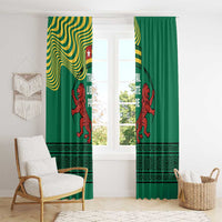 Togo Window Curtain with Red Twin Lions and Travail Liberté Patrie Slogan