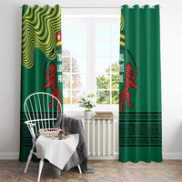 Togo Window Curtain with Red Twin Lions and Travail Liberté Patrie Slogan