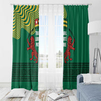 Togo Window Curtain with Red Twin Lions and Travail Liberté Patrie Slogan