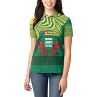 Togo Women Polo Shirt with Red Twin Lions and Travail Liberté Patrie Slogan