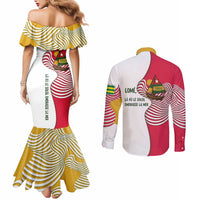 Lome Togo Couples Matching Mermaid Dress and Long Sleeve Button Shirt with Sailboat and Sunset – Where the Sun Kisses the Sea