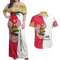 Lome Togo Couples Matching Off Shoulder Maxi Dress and Hawaiian Shirt with Sailboat and Sunset – Where the Sun Kisses the Sea