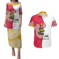 Lome Togo Couples Matching Puletasi and Hawaiian Shirt with Sailboat and Sunset – Where the Sun Kisses the Sea