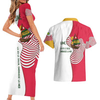 Lome Togo Couples Matching Short Sleeve Bodycon Dress and Hawaiian Shirt with Sailboat and Sunset – Where the Sun Kisses the Sea