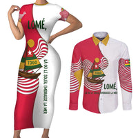 Lome Togo Couples Matching Short Sleeve Bodycon Dress and Long Sleeve Button Shirt with Sailboat and Sunset – Where the Sun Kisses the Sea