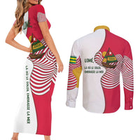 Lome Togo Couples Matching Short Sleeve Bodycon Dress and Long Sleeve Button Shirt with Sailboat and Sunset – Where the Sun Kisses the Sea