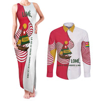 Lome Togo Couples Matching Tank Maxi Dress and Long Sleeve Button Shirt with Sailboat and Sunset – Where the Sun Kisses the Sea