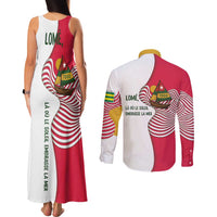 Lome Togo Couples Matching Tank Maxi Dress and Long Sleeve Button Shirt with Sailboat and Sunset – Where the Sun Kisses the Sea