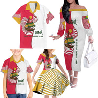 Lome Togo Family Matching Off The Shoulder Long Sleeve Dress and Hawaiian Shirt with Sailboat and Sunset – Where the Sun Kisses the Sea