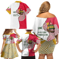 Lome Togo Family Matching Off Shoulder Short Dress and Hawaiian Shirt with Sailboat and Sunset – Where the Sun Kisses the Sea