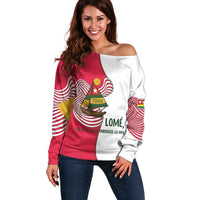 Lome Togo Off Shoulder Sweater with Sailboat and Sunset – Where the Sun Kisses the Sea