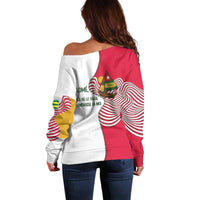 Lome Togo Off Shoulder Sweater with Sailboat and Sunset – Where the Sun Kisses the Sea