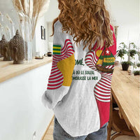 Lome Togo Women Casual Shirt with Sailboat and Sunset – Where the Sun Kisses the Sea