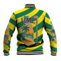 Lome Togo Sunset Baseball Jacket with Palm Trees and Ocean Embrace Design