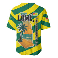 Lome Togo Sunset Baseball Jersey with Palm Trees and Ocean Embrace Design