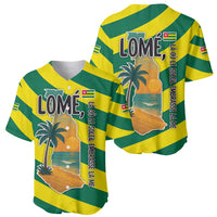 Lome Togo Sunset Baseball Jersey with Palm Trees and Ocean Embrace Design