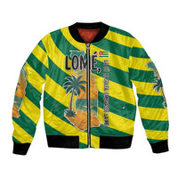 Lome Togo Sunset Bomber Jacket with Palm Trees and Ocean Embrace Design