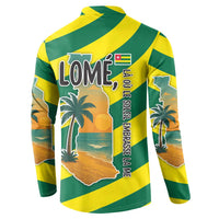 Lome Togo Sunset Button Sweatshirt with Palm Trees and Ocean Embrace Design