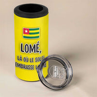Lome Togo Sunset 4 in 1 Can Cooler Tumbler with Palm Trees and Ocean Embrace Design